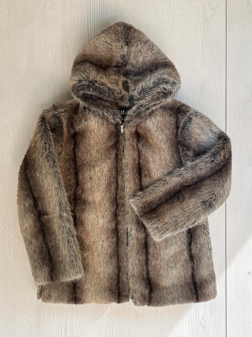 Stunning GAP Faux Fur Hooded Jacket in Brown Woman size M/L
